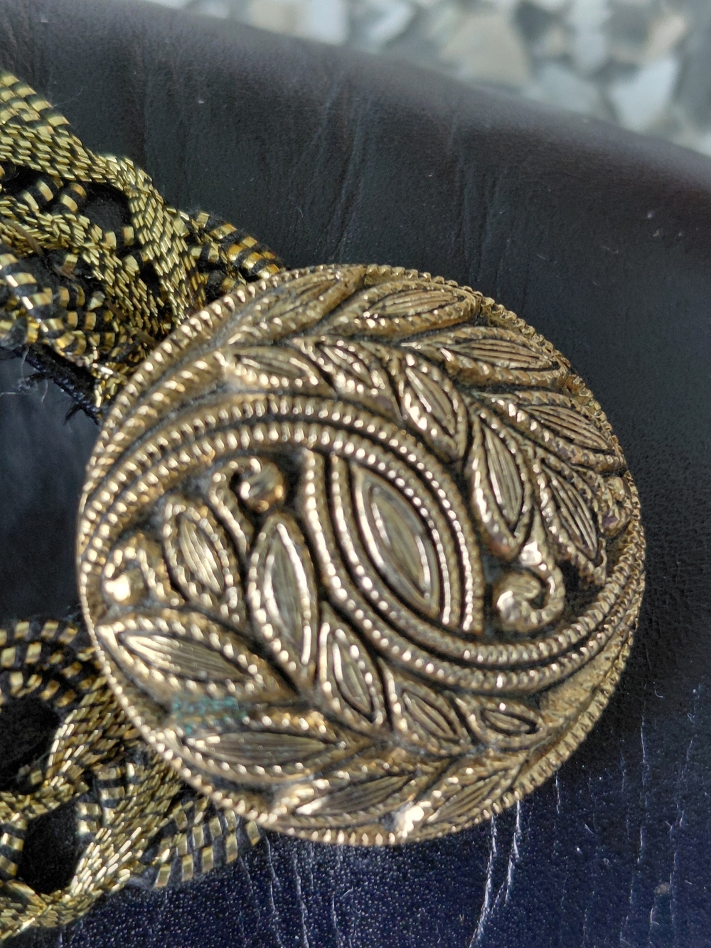 Vintage D'Rosana Italy Black Leather Gold Braid Jewel Ornament Pump Size 7 - Picture 5 of 8
